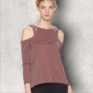 Rock & Republic Mocha Cold Shoulder Top Sz XS